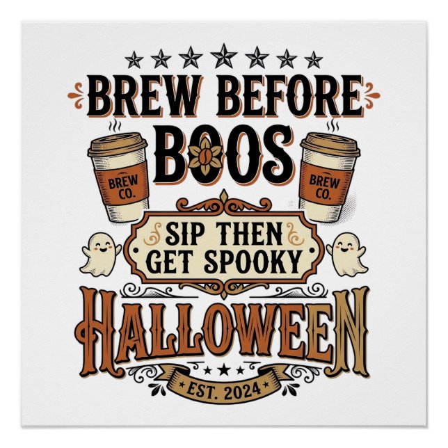 Pôster Camisa de Café de Halloween Prepare Antes dos Espí (Frente)