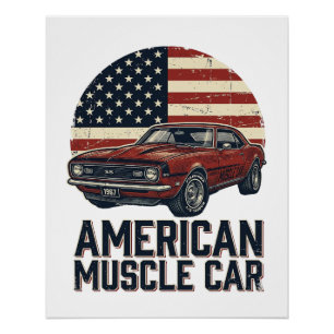 Pôster Camisa de Carro Musculoso Americano Design de Band