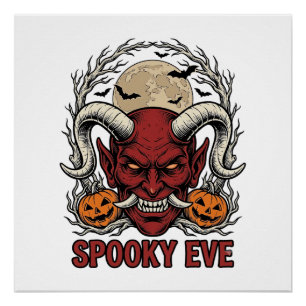 Pôster Camisa de Demônio de Halloween com Abóbora de Grav