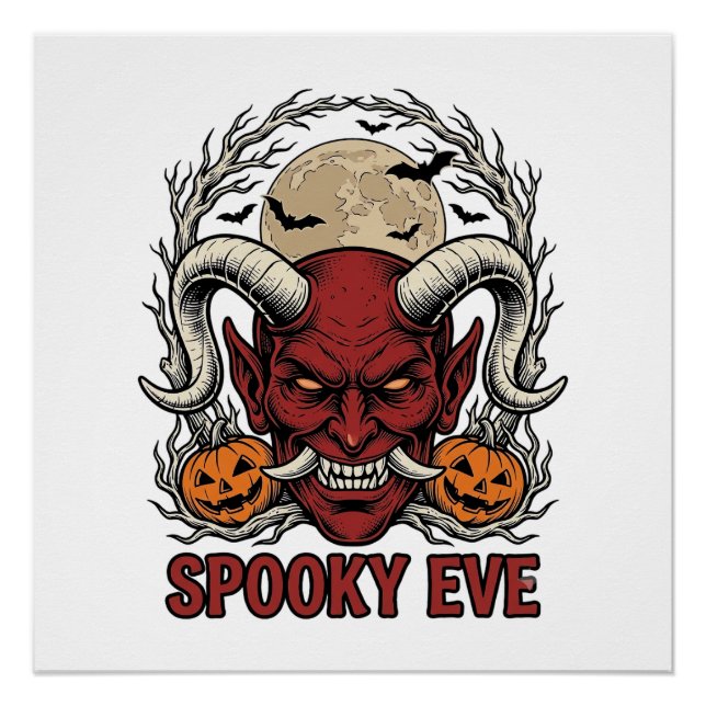 Pôster Camisa de Demônio de Halloween com Abóbora de Grav (Frente)