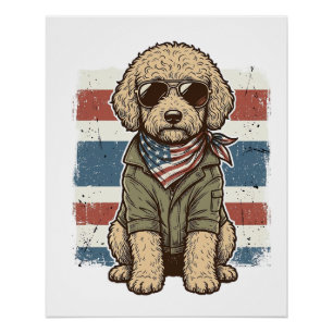 Pôster Camisa de desenho de cachorro rabiscado patriótico