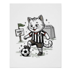 Pôster Camisa de Desenho de Gato de Futebol Vintage_1