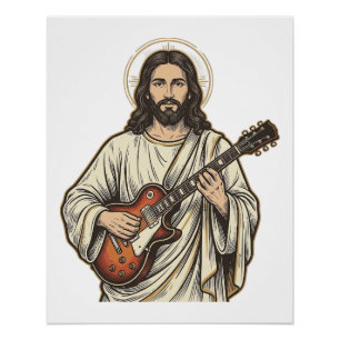 Pôster Camisa de design de gravura de guitarrista sagrado