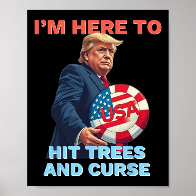 Poster Camisa de Disc Golf Engraçada Bate Árvores e Xinga (Frente)