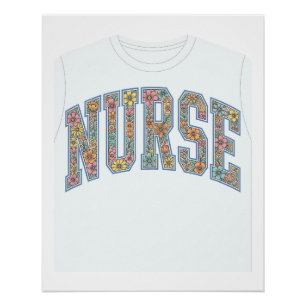 Pôster Camisa de Enfermeira com Letras de Universidade Fl