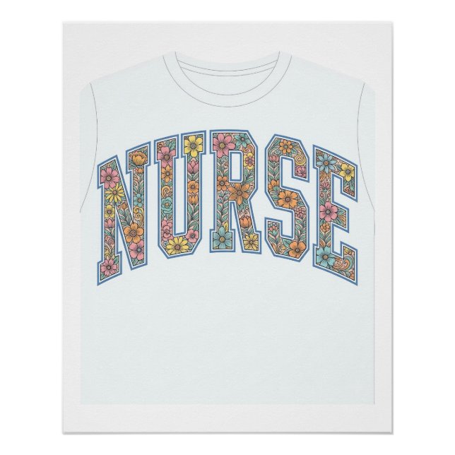 Pôster Camisa de Enfermeira com Letras de Universidade Fl (Frente)
