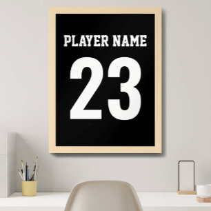 Poster Camisa de Esporte Nome Número Monograma Preto