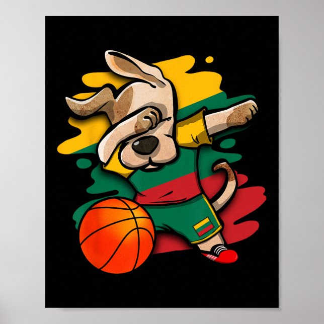 Poster Camisa de Fã de Dabbing Dog Lituânia Sketll Lituân (Frente)