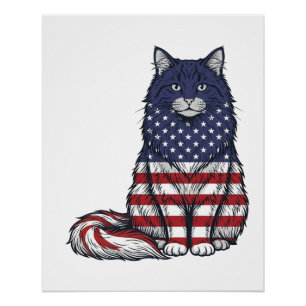 Pôster Camisa de Gato de Bandeira Patriótica com Desenho