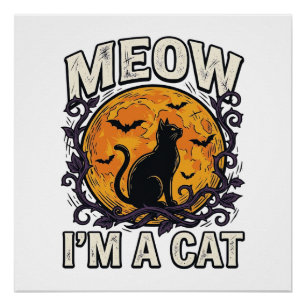 Pôster Camisa de Gato do Halloween Mia Eu Sou Um Gato Vin