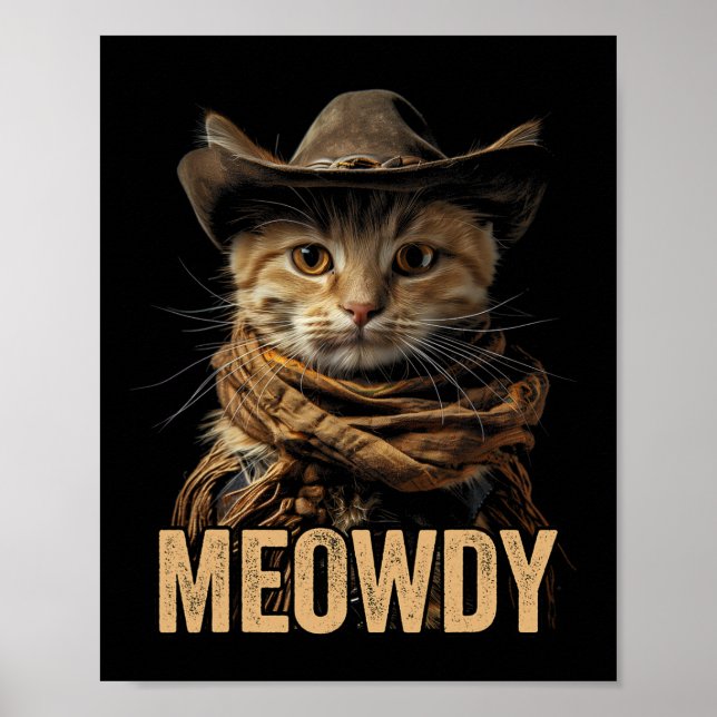 Poster Camisa De Gato Meowdy Cowboy País Ocidental (Frente)
