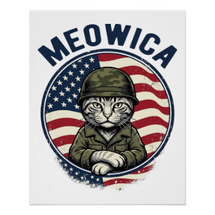 Pôster Camisa de Gato Patriótico Meowica com Desenho Vint