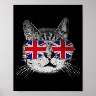 Poster Camisa de Gato União Jack Bandeira País Retro Ingl