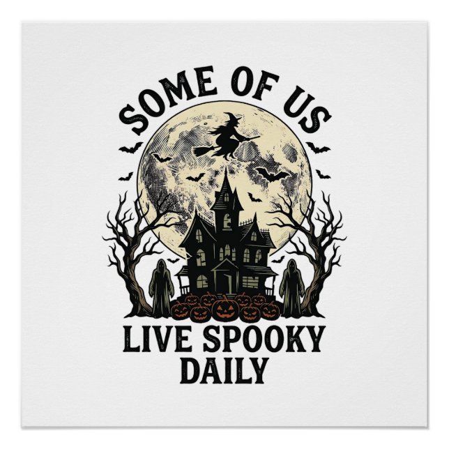 Pôster Camisa de Halloween Diário com Lua Assombrada Vint (Frente)