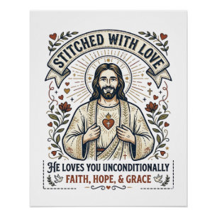 Pôster Camisa de Jesus Costurando Bordado Gráfico Cristão