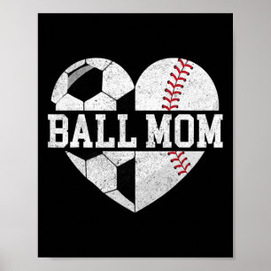 Poster Camisa de Mãe de Bola Coração Engraçado Beisebol F