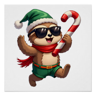 Pôster Camisa de Natal Sloth Elf Peppermint Candy Cane Gi