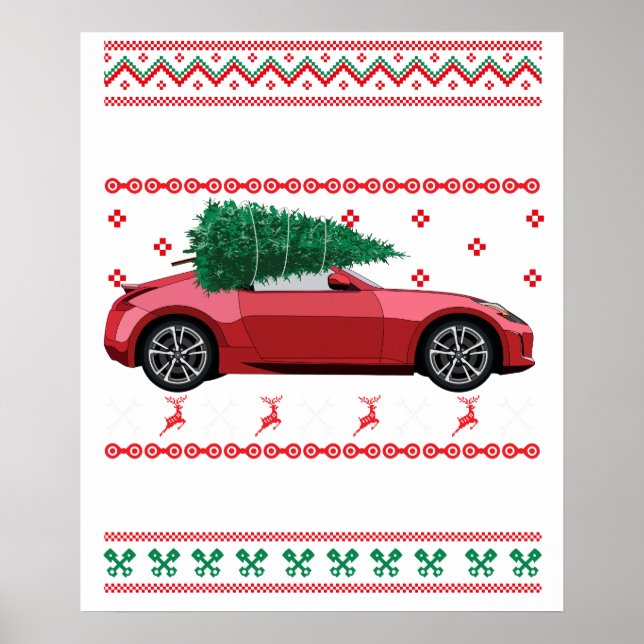 Poster Camisa de Natal Velho Carro de Natal Suéter Feio (Frente)
