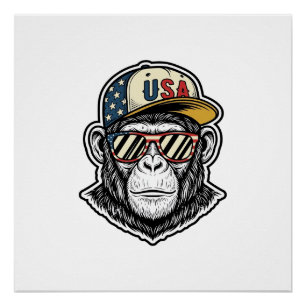 Pôster Camisa de óculos de sol patrióticos de chimpanzé v