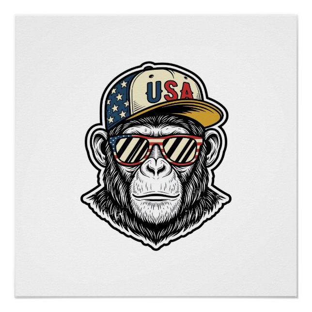 Pôster Camisa de óculos de sol patrióticos de chimpanzé v (Frente)