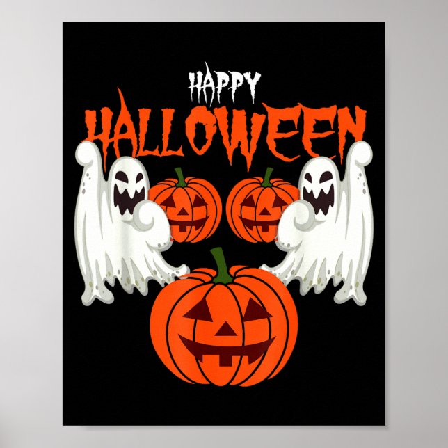Poster Camisa de outono com fantasmas de abóbora rosto de (Frente)