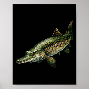 Poster Camisa de Peixe Alligator Gar Vintage Gráfico de P