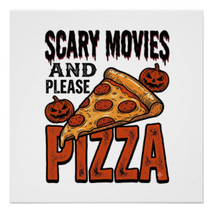 Pôster Camisa de Pizza de Terror para Fãs de Noite de Fil