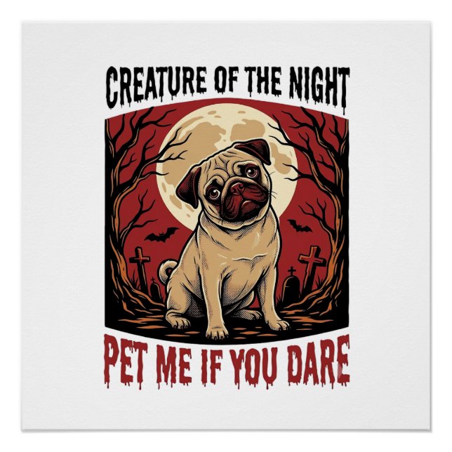 Pôster Camisa de Pug do Halloween com Cemitério Assustado (Frente)