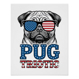 Pôster Camisa de Pug Patriota com Desenho de Gravura Vint
