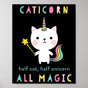Poster Camisa de Unicórnio Metade Gato Caticórnio Meninas