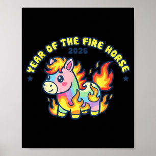 Poster Camisa do Cavalo de Fogo Kawaii - Ano do Cavalo de