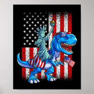 Poster Camisa do Dia 4 de Julho com Dinossauro e Estátua