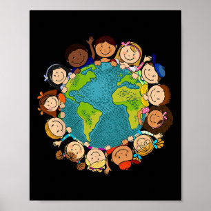 Poster Camisa do Dia da Terra Crianças Professores Cubra 