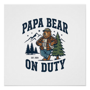 Pôster Camisa do Dia dos Pais Papai Urso em Serviço Anima
