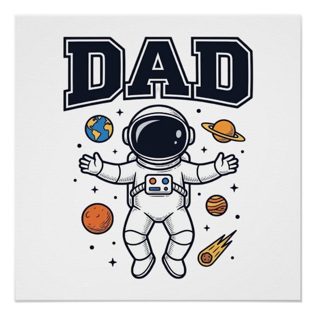 Pôster Camisa do Papai Astronauta Espaço Vetor Design_1 (Frente)