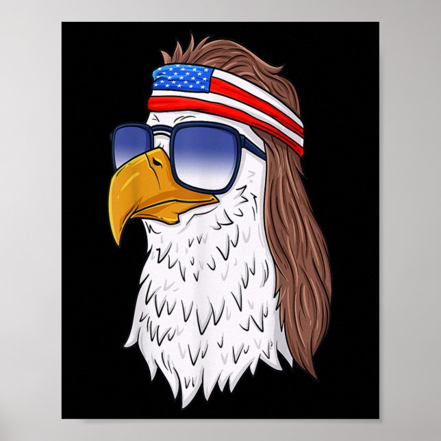 Poster Camisa Engraçada Americana Bald Eagle Mullet 4 De  (Frente)