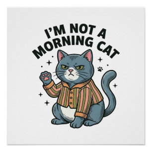 Pôster Camisa engraçada com gravura vintage de gato matin