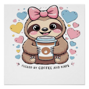 Pôster Camisa engraçada de amante de café de preguiça fof