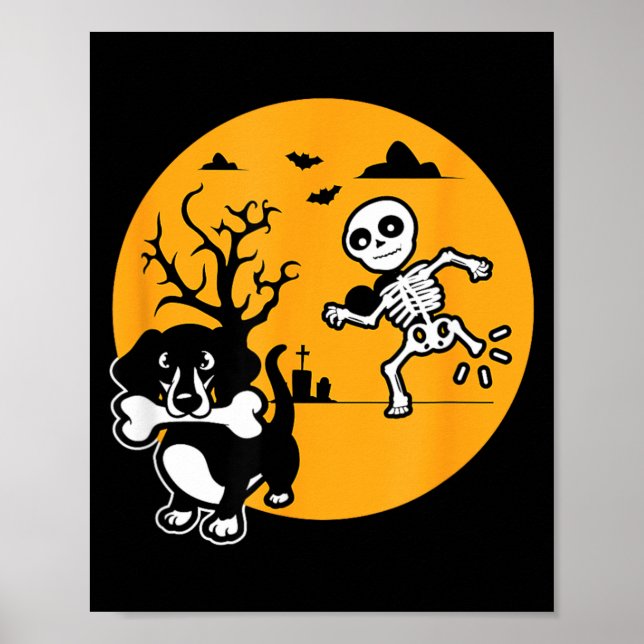 Poster Camisa engraçada de cachorro salsicha esqueleto Ha (Frente)