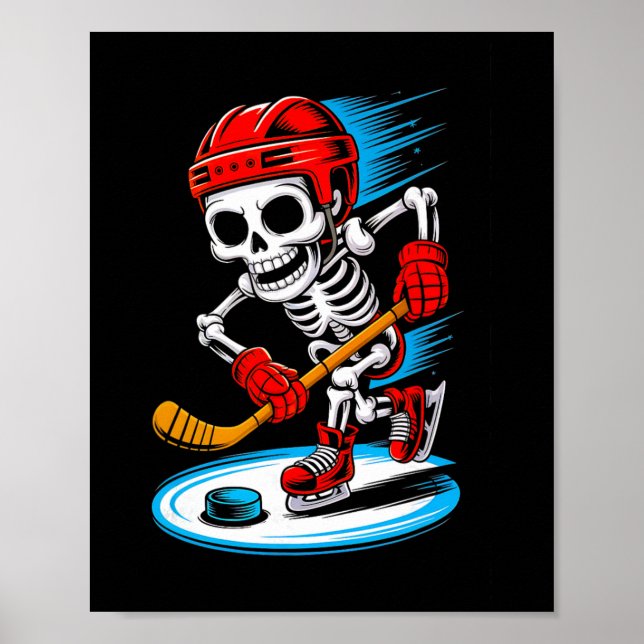 Poster Camisa engraçada de hóquei no gelo com esqueleto d (Frente)