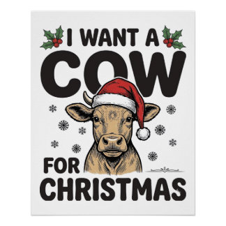 Pôster Camisa engraçada de Natal vintage de vaca de Natal