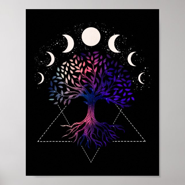 Poster Camisa Espiritual Árvore Da Vida Fases Lunares Par (Frente)