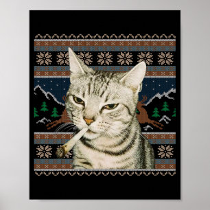 Poster Camisa Feia de Natal Gato Fumando Meme Gato