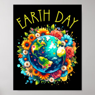 Poster Camisa Feliz Dia da Terra Terra Fofa Com Floral Te