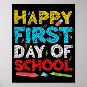 Poster Camisa Feliz Primeiro Dia de Aula Menino Menina Vo