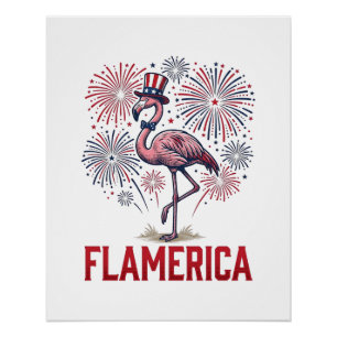 Pôster Camisa Flamerica Flamingo Patriótica Vintage Desig