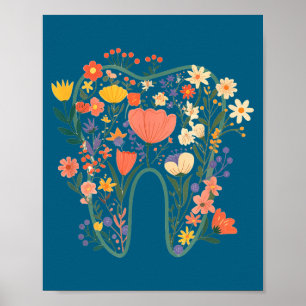 Poster Camisa Floral Dente Boho Flor Odontologia