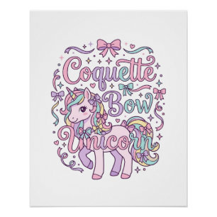 Pôster Camisa gráfica pastel fofa de unicórnio com laço