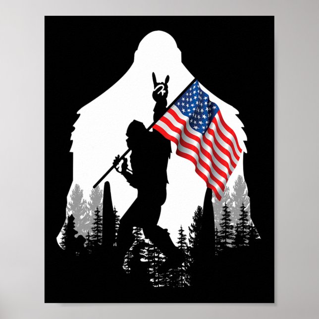 Poster Camisa Grande Pé - Bandeira Americana Bigfoot Sasq (Frente)
