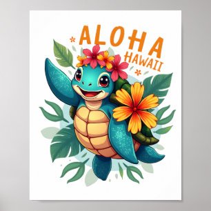 Poster Camisa havaiana Aloha Havaí Tartaruga Marinha Meni
